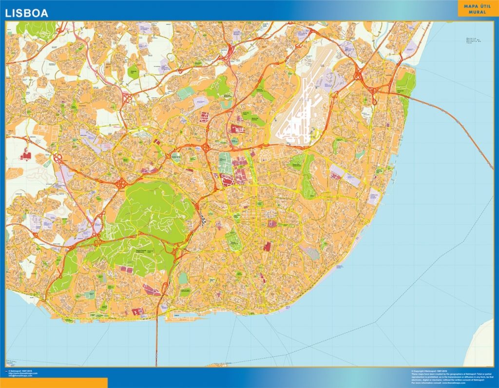 Mapa Lisboa Portugal De Parede Mapas Parede Portugal 4373
