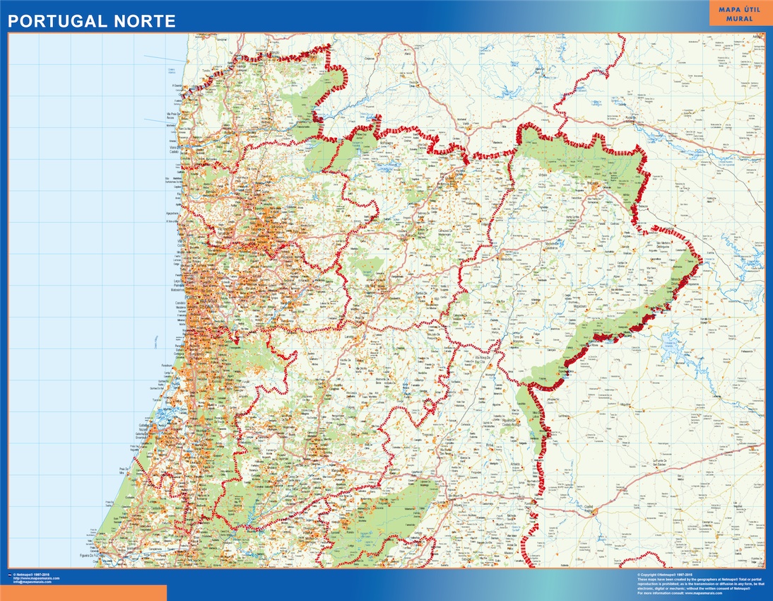Mapa Portugal norte rodovias de parede | Mapas parede Portugal
